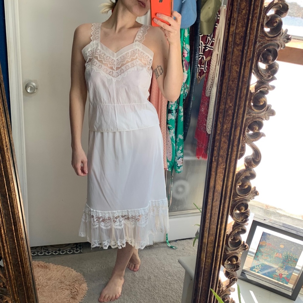 1930s 40s Vintage Lace Cotton Slip Camisole Top S